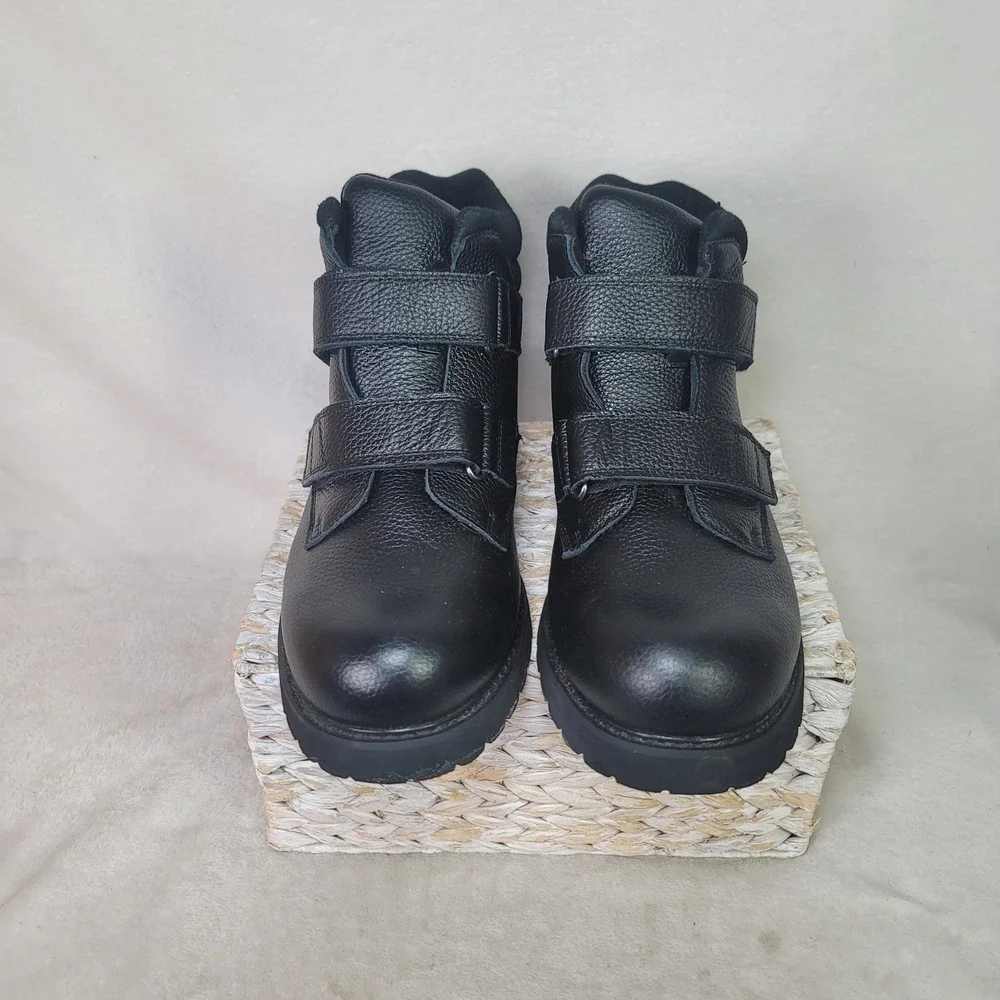 Mt Emey Black Leather Double Strap Work Boots Mens 12 XW 4E Oil Resistant AM5615